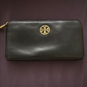 Tory Burch Black Leather Wallet with Gold Logo